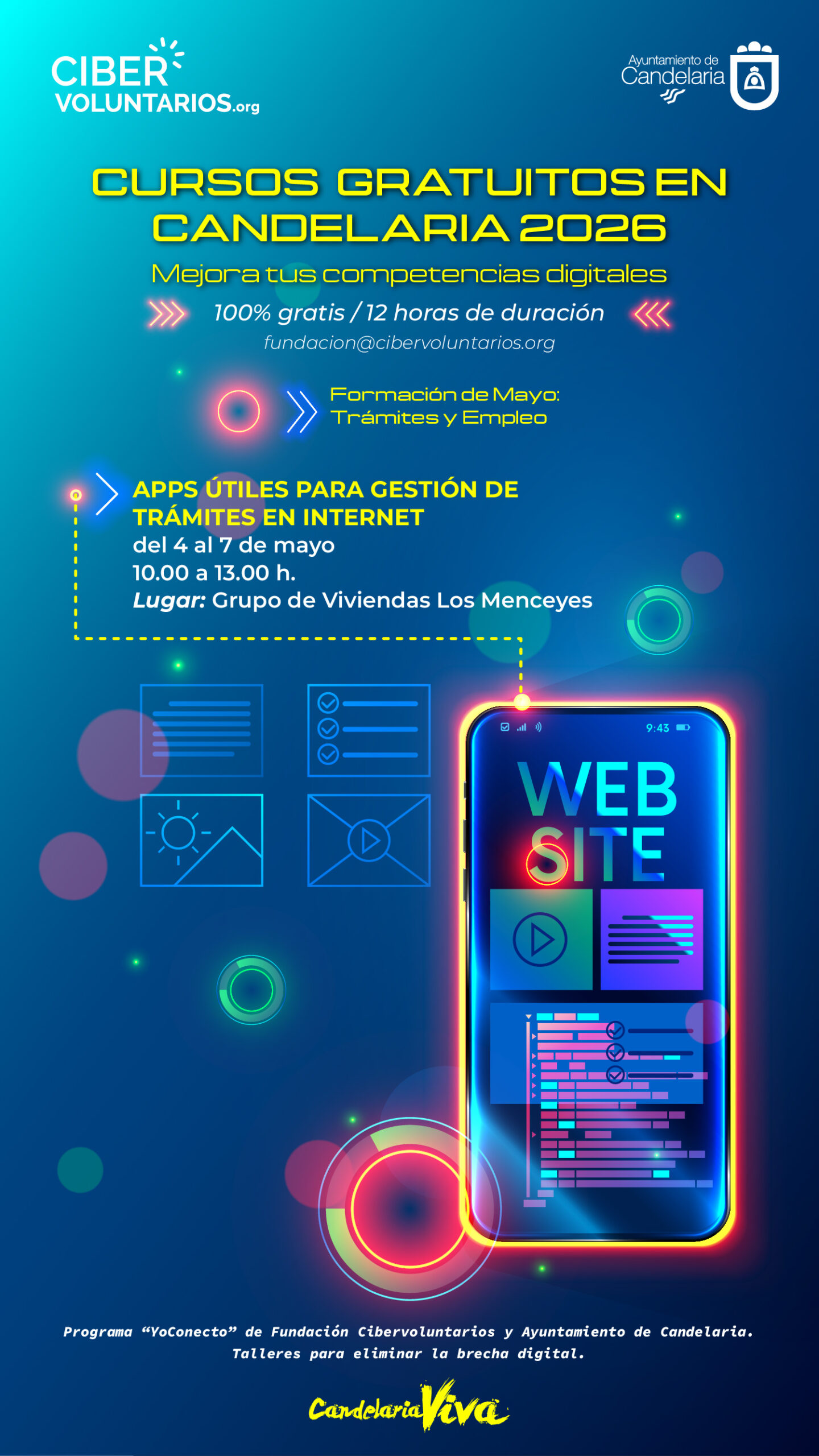Candelaria ofrece seis talleres digitales gratuitos: empleo, IA y ciberseguridad para vecinos y negocios
