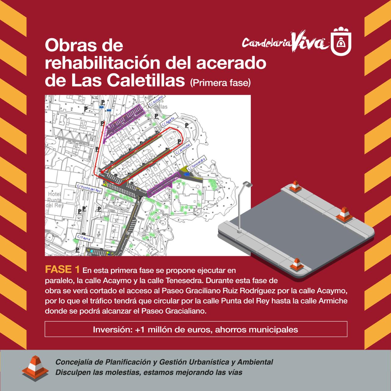 Candelaria invierte 1,2 millones en rehabilitar el acerado de Las Caletillas desde el lunes